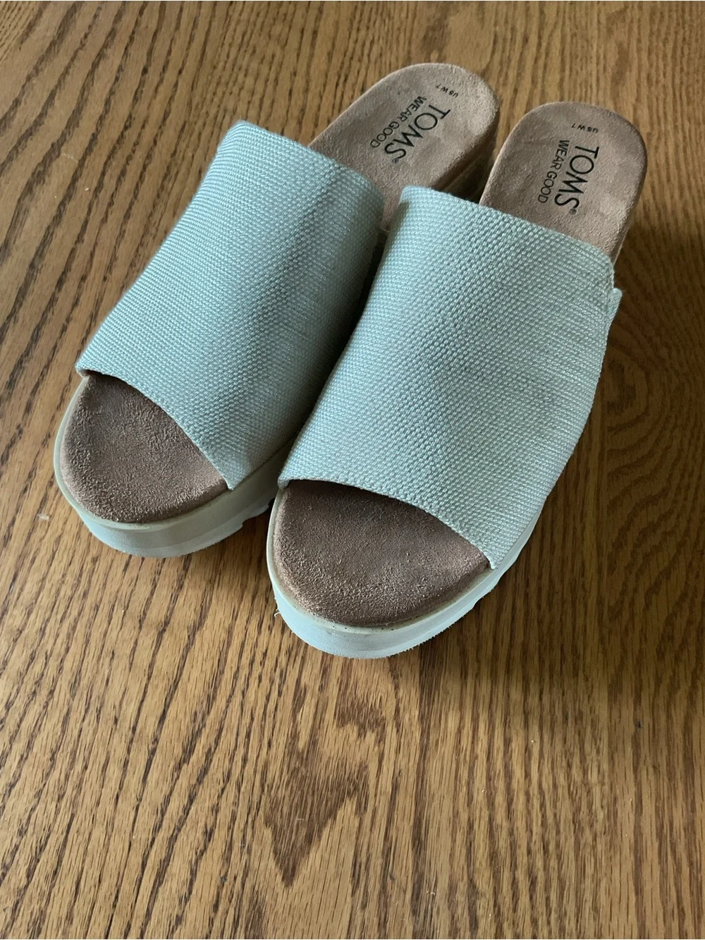 TOMS Cream Canvas Platform Slide Sandals